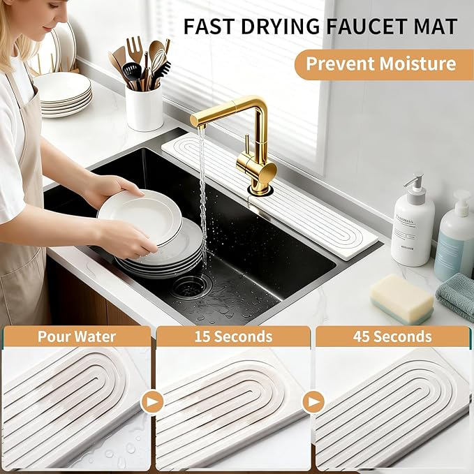 Quick Dry Absorbent Diatomaceous Earth Faucet Mat, Sink Water Splash Guard & - Image 4
