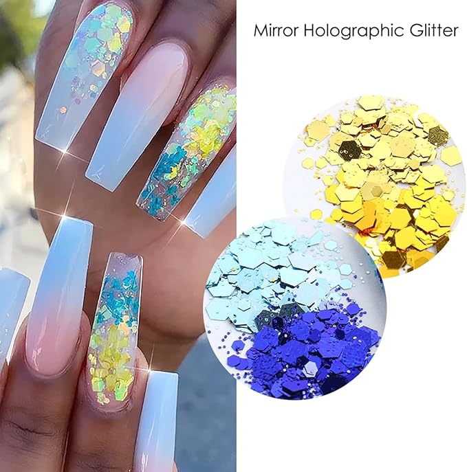Mermaid Glitter Nail Art Sequins, 12 Colors Hexagon Shape Glitter Flakes Design - Image 5