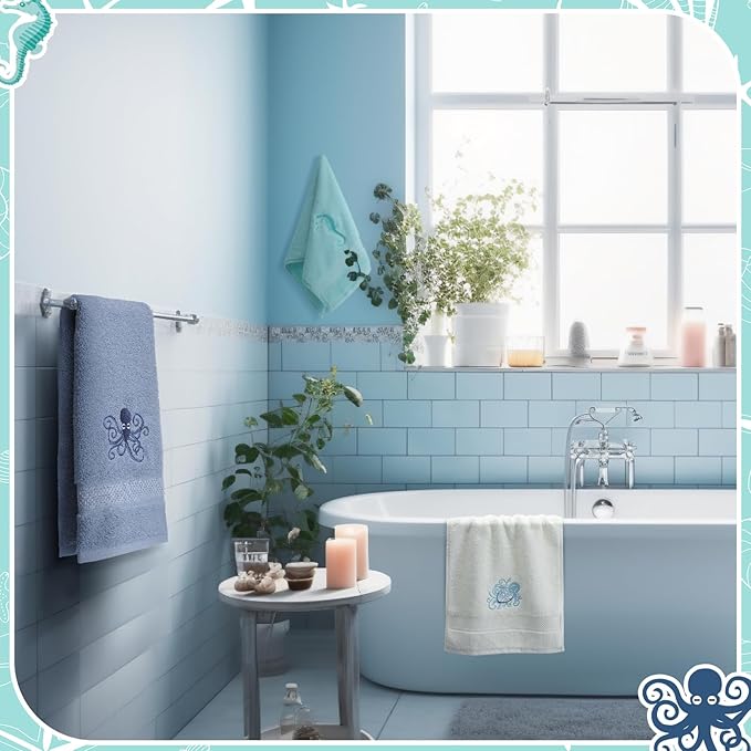 3 Pack Coastal Hand Towels for Bathroom 100% Cotton Embroidered Bathroom Towels - Image 5