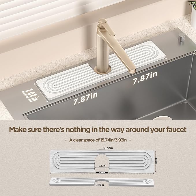 Faucet Mat for Kitchen Sink, Diatomite Stone Drying Sink Protectors, Bathroom - Image 2