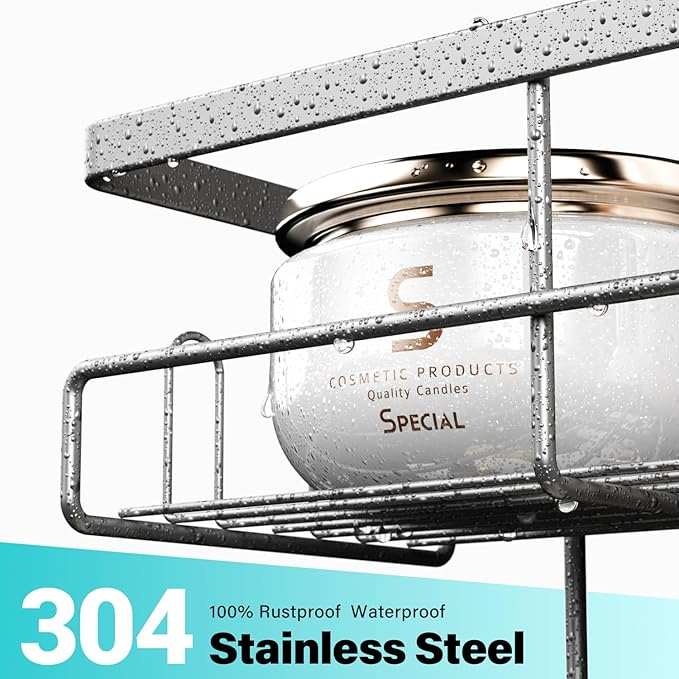 Hanging Shower Caddy Over Door: Silver Rustproof Shower Organizer over the Door - Image 2