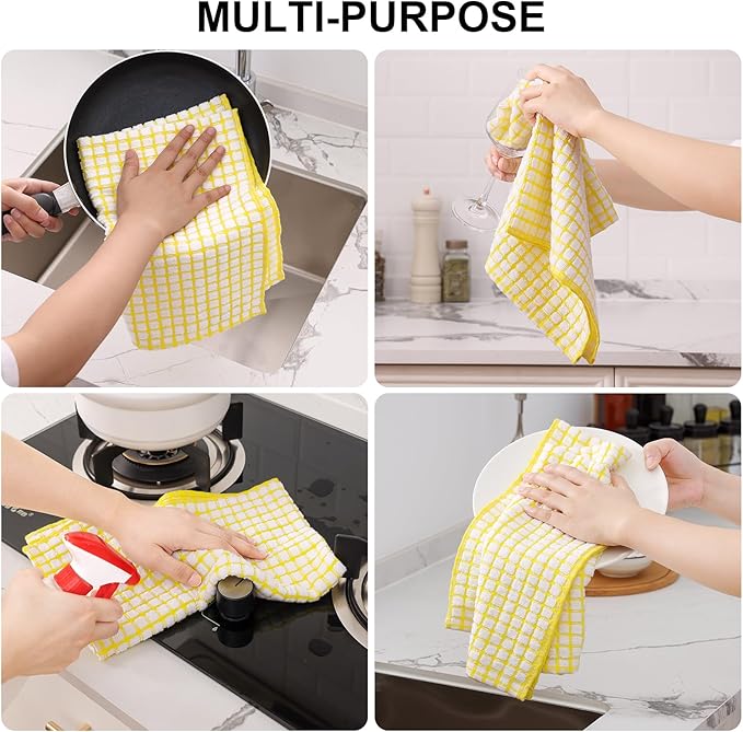 Kitinjoy Cotton 12 Pack Kitchen Towels and Dishcloths Sets, 16 x 25 Inch & 12 X - Image 4