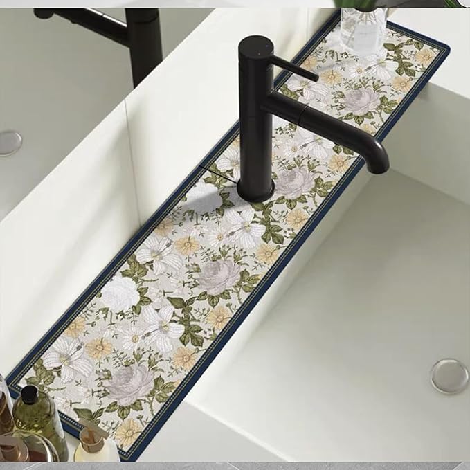 2pcs Fantasy Style Faucet Draining Mat, Faucet Absorbent Mat by Habysedu