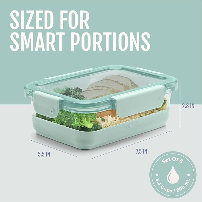 Ello Duraglass 3.4 Cup Meal Prep Sets 10Pc, 5 Pack Set- Glass Food Storage - Image 4