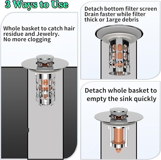 Sink Stopper Drain Hair Catcher, Bathroom Sink Drain Strainer - Image 3