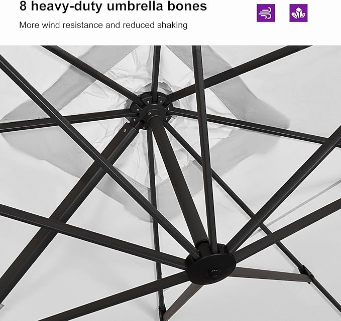PURPLE LEAF 9'×11.5' Cantilever Patio Umbrella with Base Rectangle Offset Outdoor Umbrella Cover with Zipper for Garden Deck Pool White - Image 6