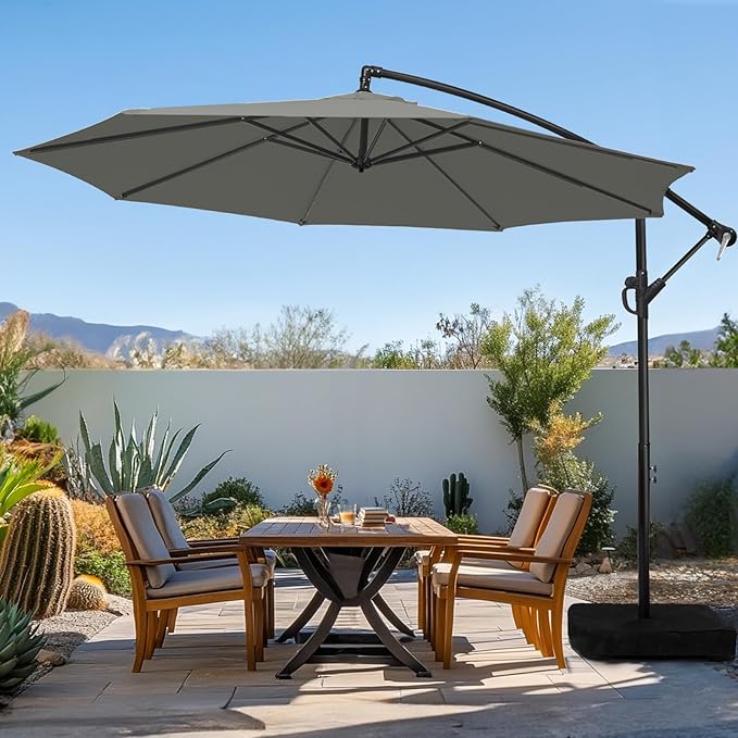 wikiwiki 10ft Patio Umbrella with Base Included, Outdoor Offset Cantilever Umbrella with Sandbag Base for Backyard, Garden and Pool, Easy to Tilt and Crank, Dark Gray by WikiwikiPatioUmbrellas