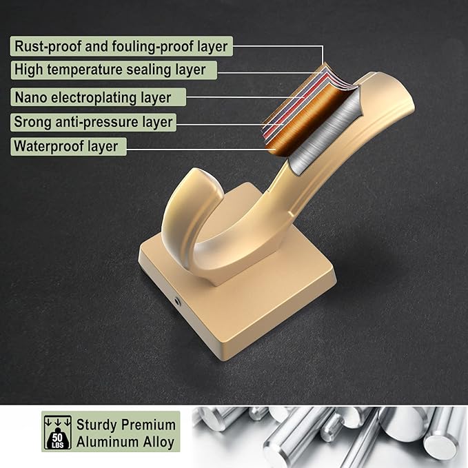 Gold Hooks for Wall Double Hooks, Heavy Duty Thick Bathroom Coat Hooks for - Image 5