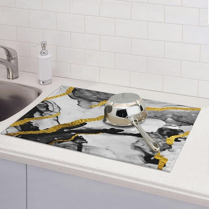 Black White Gold Marble Dish Drying Mats - Image 3