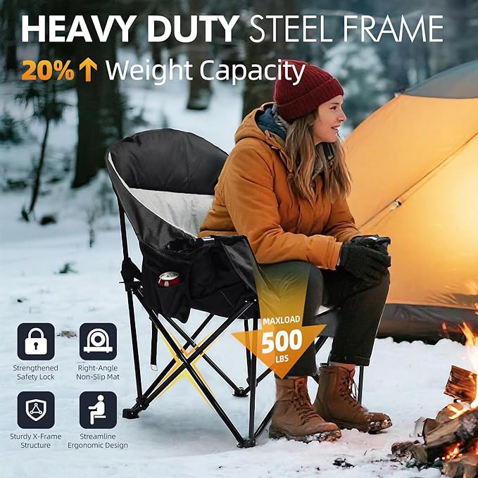 Heated Oversized Camping Chair - Heavy Duty Padded Folding Camping Chairs for Adults with Cooling Bag, Side Pocket, Cup Holder and Carry Bag for Outdoor Sports Lawn Fishing Garden Portable - Image 6