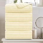 4 Pcs Light Yellow Cabana Stripe Large Bath Towels 35"x70" Oversized Bath Sheet by Oliven