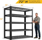 REIBII Garage Shelving 3200LBS, 5-Tier Storage Shelves, Adjustable Industrial Metal Shelving Unit for Garage, Basement, Pantry, Warehouse,Commercial, 36" W x 16" D x 72" H, 2 Pack - Image 2