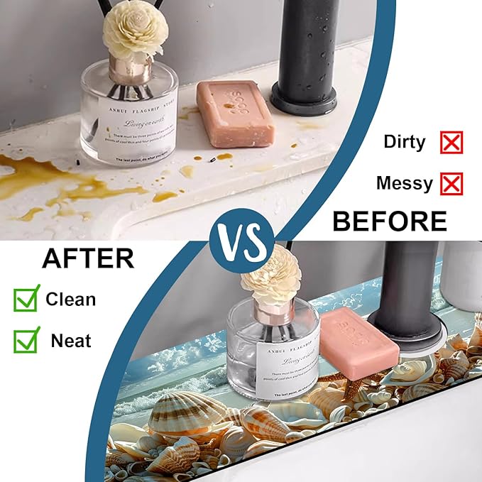 Beach Sink Splash Guard Shells Starfish Waves Faucet Absorbing Mat Fast Drying - Image 6