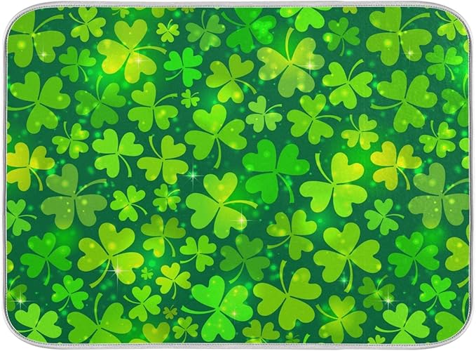 Qilmy St. Patrick's Day Shamrock Dish Drying Mat Water Absorption Tableware by Qilmy