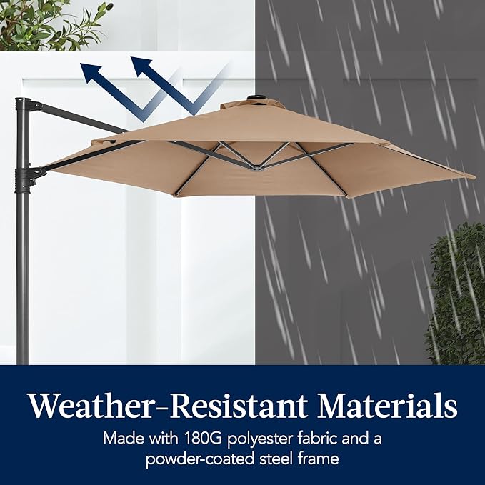 Best Choice Products 10ft Offset Cantilever Hanging Market Patio Umbrella, Smooth 360° Rotation, 8 Sturdy Ribs, Easy Adjustment - Tan - Image 5