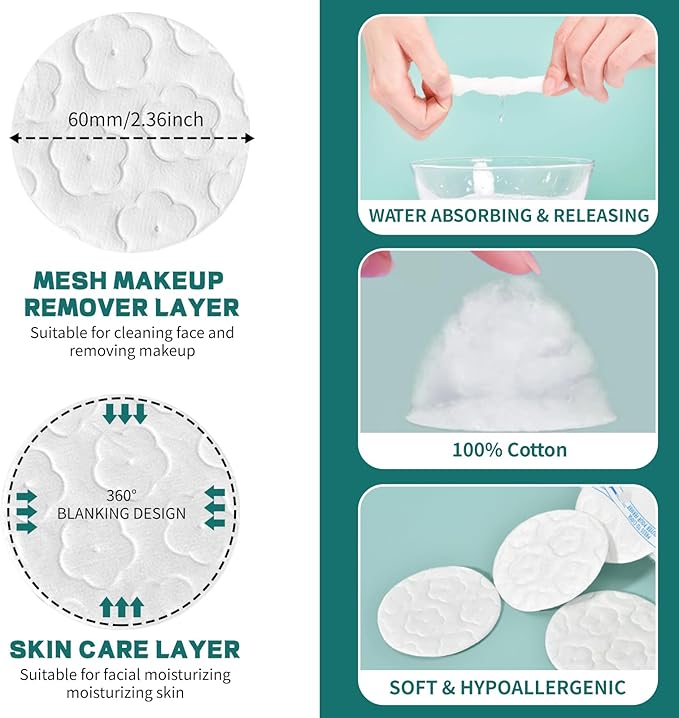 Premium Cotton Rounds for Face, 100% Pure & Natural Facial Cleansing Round Pads - Image 2