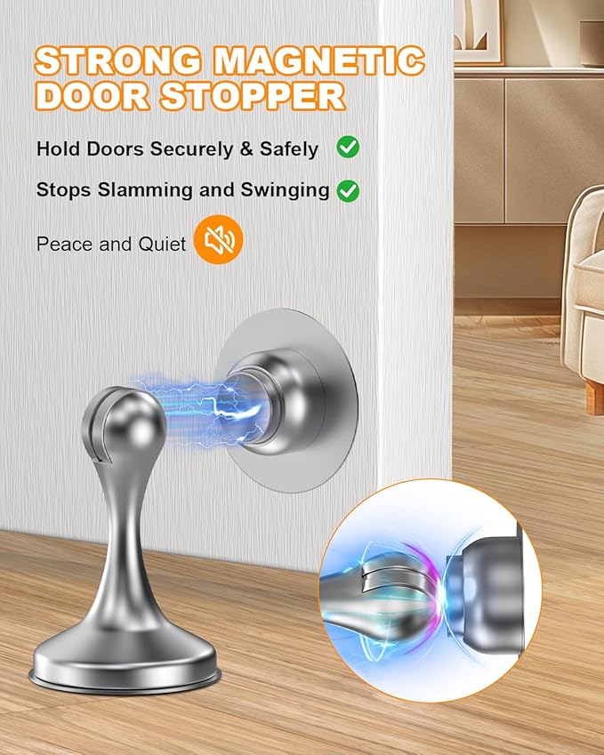 Crosize Magnetic Door Stoppers 8 Pack, Stainless Steel Door Stops - Image 2