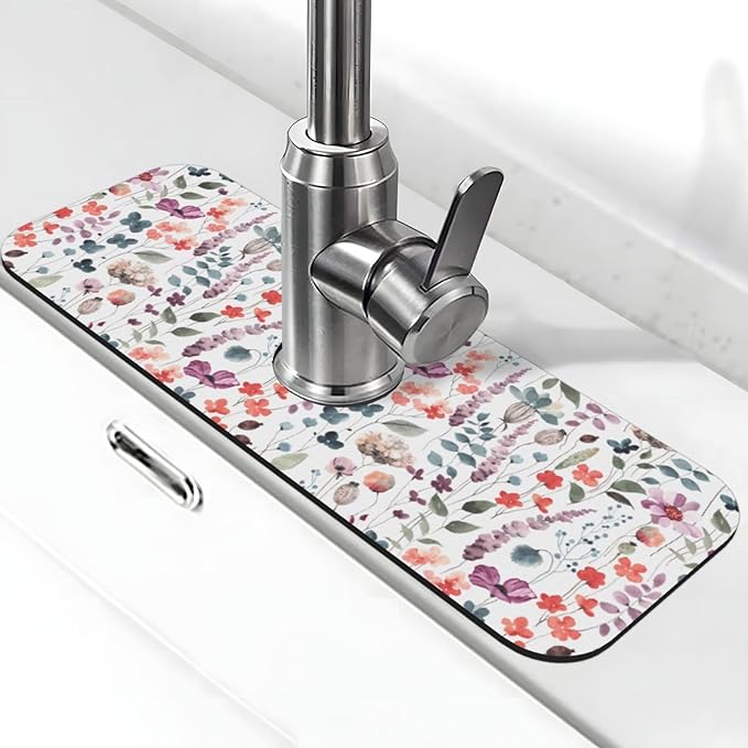 Vintage Watercolor Floral Flowers Abstract Leaves Kitchen Sink Splash Guard by Unknown