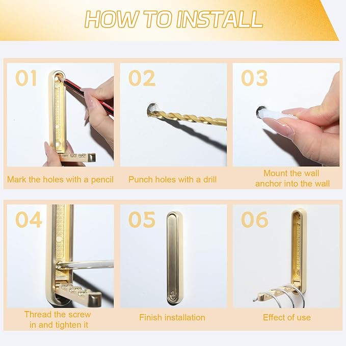 2 Pcs Folding Coat Hooks, 4.33 in Gold Extended Foldable Wall Hooks Heavy Duty - Image 5