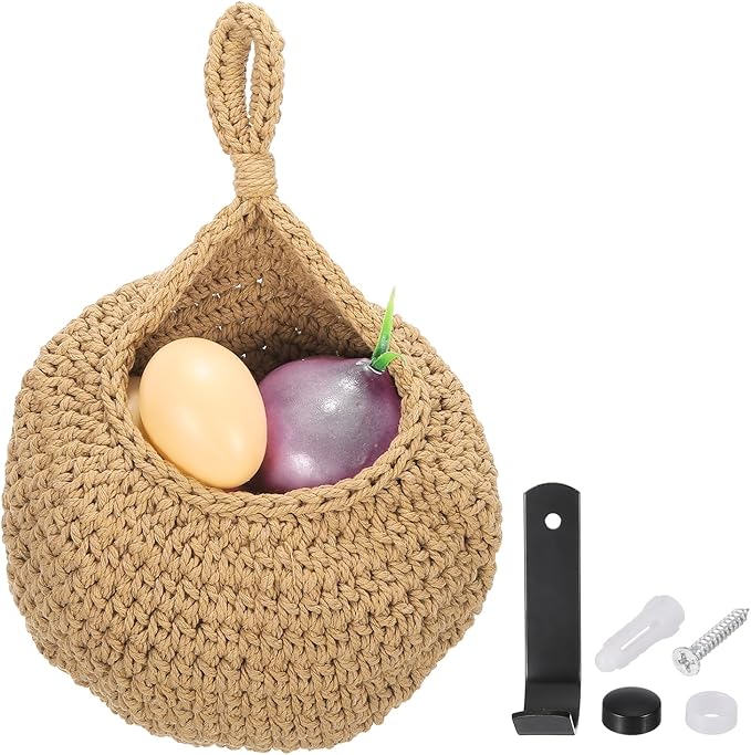 uxcell Hanging Fruit Baskets for Kitchen, Hand-Woven Wall Hanging Storage Jute by uxcell