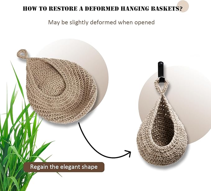 Hanging Fruit Basket Set of 3, Boho Wall Hanging Storage Basket - Image 4
