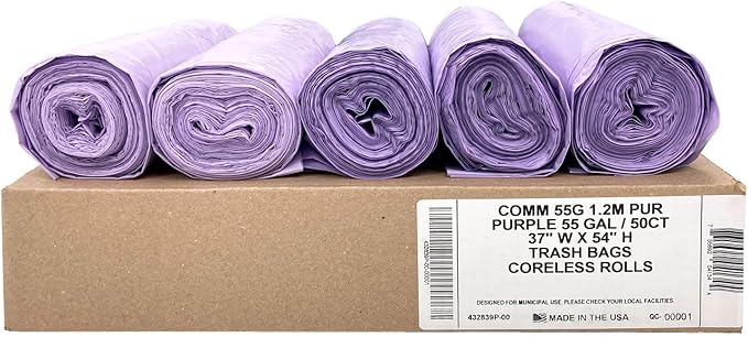 Ultrasac Heavy Duty 55 Gallon Purple Trash Bags - Image 2