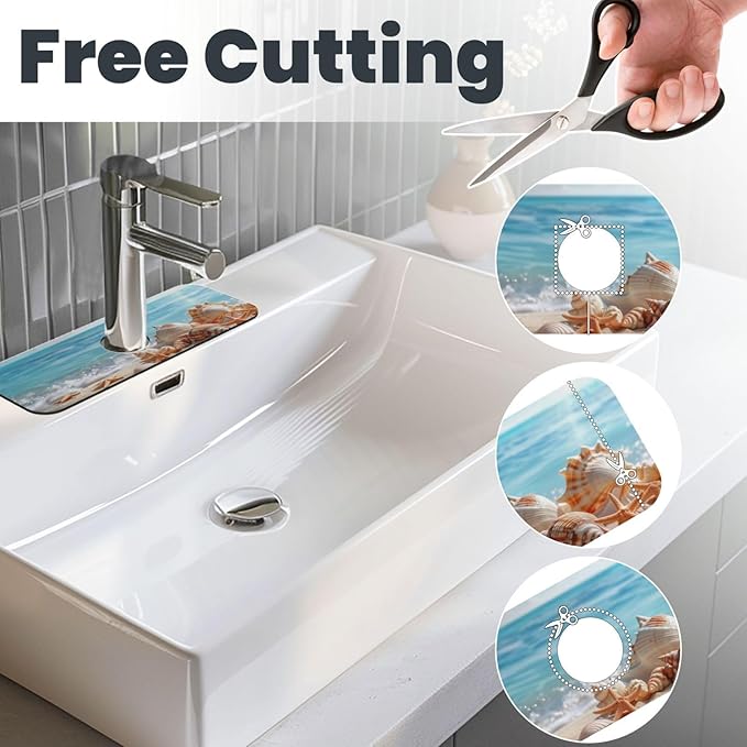 Faucet Draining Mat For Kitchen Sink, Beach Seashells Starfish Diatom Mud - Image 3