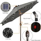 Blissun 9 ft Solar Umbrella, 32 LED Lighted Patio Umbrella, Table Market Umbrella, Outdoor Umbrella for Garden, Deck, Backyard, Pool and Beach (Grey) - Image 2