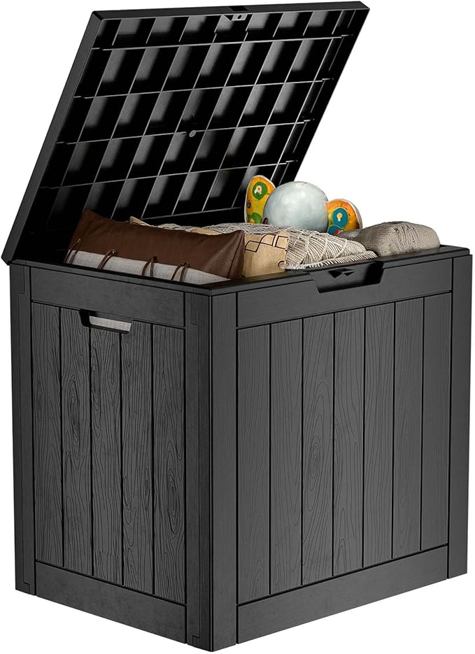 33 Gallon Outdoor Deck Box, Lockable Waterproof Outdoor Storage Boxes For Garden Tools,Indoor Cushions,Accessories Outside Storage Resin Weatherproof Container(Black) by MAIUSCOLI