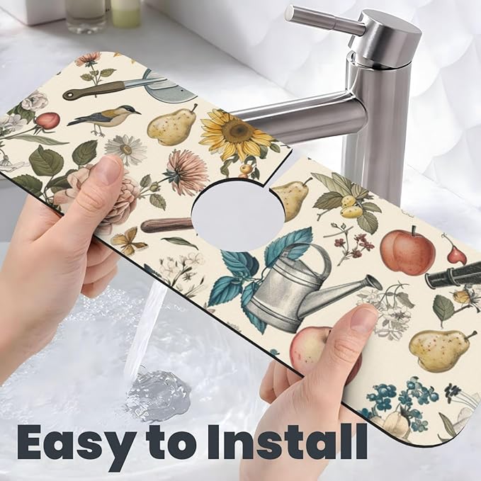 Faucet Draining Mat For Kitchen Sink, Roses Daisies Fruits Garden Diatom Mud - Image 6