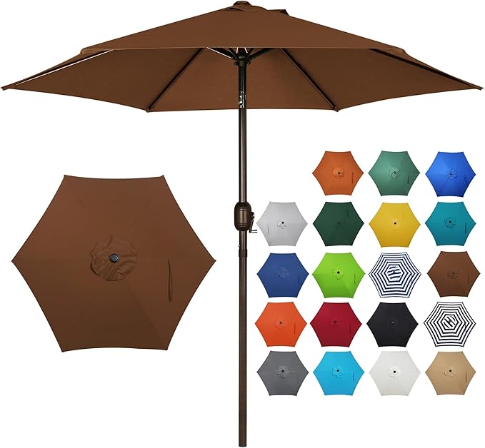 Blissun 7.5 ft Patio Umbrella, Yard Umbrella, Outdoor Market Umbrella with Push Button Tilt Crank, Brown by Blissun