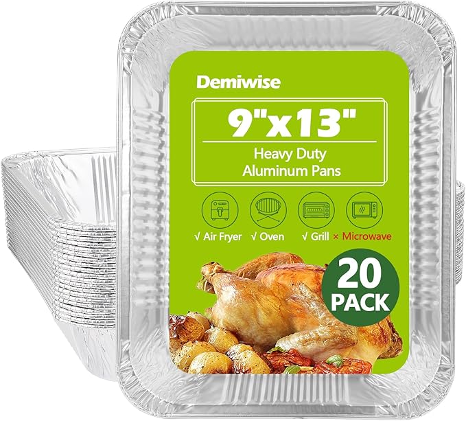 Thickened 20 Pack Heavy Duty Aluminum Pans, 9x13 Aluminum Foil Pans Disposable by Demiwise