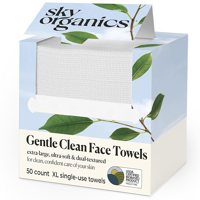 Sky Organics - Gentle Clean Face Towels - 50 XL Single-Use Face Wipes - Ultra by SkyOrganics