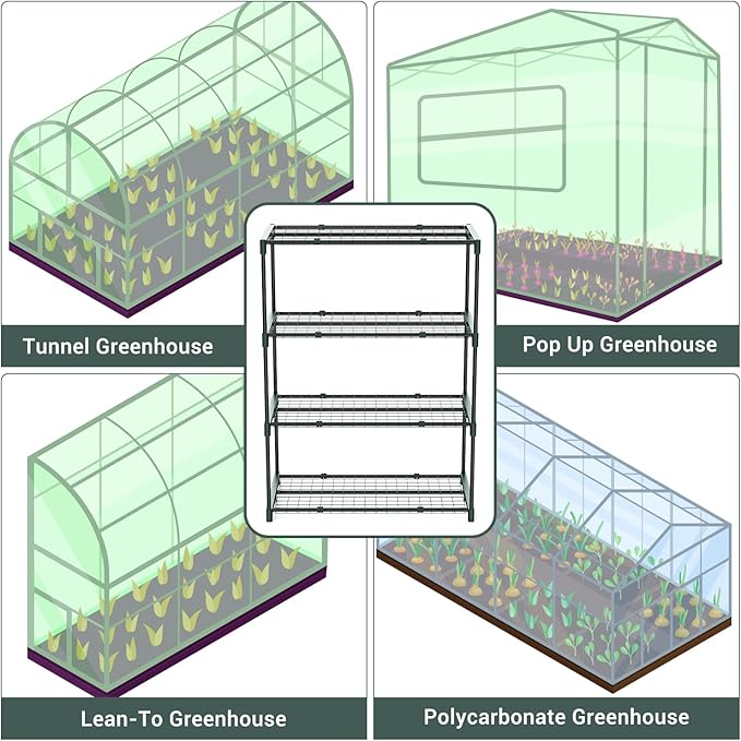 Ohuhu Plant Greenhouse Shelves 4 Tier 2 Pack Extra-Wide Stable Green House Shelving for Outdoor, 31x18x42 Inch Portable Rustproof Metal Shelf Plant Stand Rack Greenhouse Accessories - Image 7