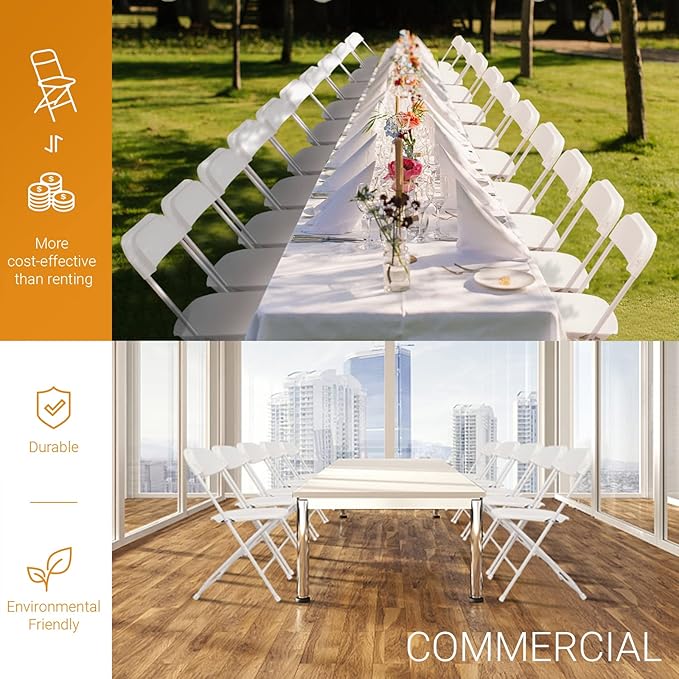 VINGLI 5 Pack White Plastic Folding Chair, Indoor Outdoor Portable Stackable Commercial Seat with Steel Frame 350lb. Capacity for Events Office Wedding Party Picnic Kitchen Dining - Image 6