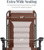Best Choice Products Oversized Padded Zero Gravity Chair, Folding Outdoor Patio Recliner, XL Anti Gravity Lounger for Backyard w/Headrest, Cup Holder, Side Tray, Polyester Mesh - Brown/Oyster - Image 3