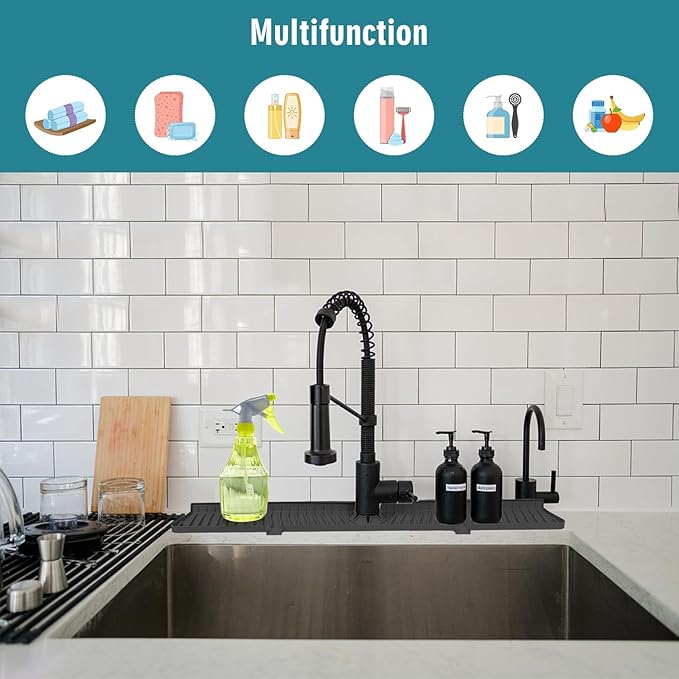 30 Inch Longer Faucet Mat for Kitchen Sink, Silicone Sink Faucet Mat Splash - Image 3