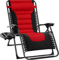 Best Choice Products Oversized Padded Zero Gravity Chair, Folding Outdoor Patio Recliner, XL Anti Gravity Lounger for Backyard w/Headrest, Cup Holder, Side Tray, Polyester Mesh - Red by BestChoiceProducts
