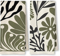 Abstract Green and Black Boho Floral Kitchen Towels Set of 2, 70s Retro Groovy by Unknown