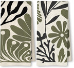 Abstract Green and Black Boho Floral Kitchen Towels Set of 2, 70s Retro Groovy by Unknown