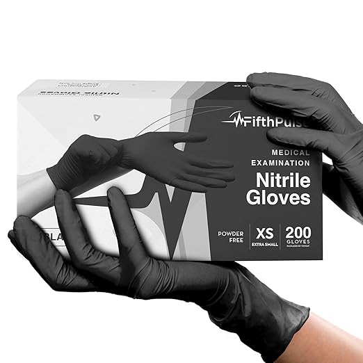 Black Nitrile Disposable Gloves X Small, Dental and Surgical Grade by FifthPulse