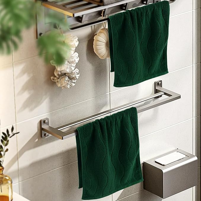 Jacquotha 2-Piece Hand Towels Set in Forest Green, Wavy Striped Jacquard Towels - Image 8