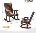 VINGLI Wooden Rocking Chair with High Backrest, Solid Fir Wood, Heavy Duty 600 LBS Patio Rockers for Indoor and Outdoor, Garden, Yard, Patio, Rustic - Image 3