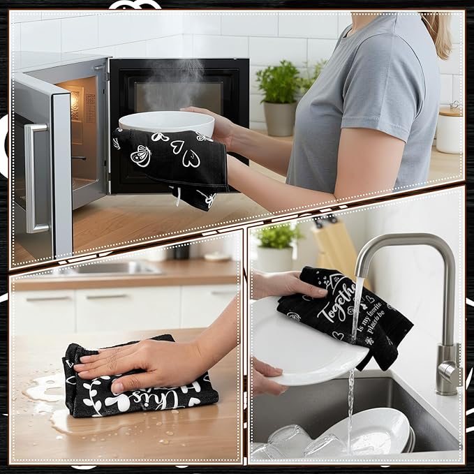 Breling Set of 6 Kitchen Towels Modern Minimalist Dish Towel Black Bathroom - Image 6