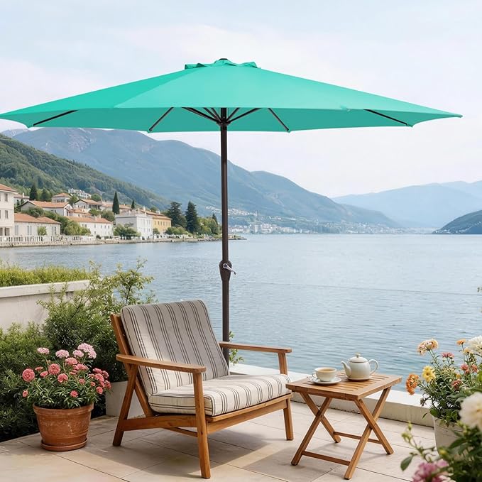 MEWAY 12ft Patio Umbrella Outdoor Table Umbrellas with Crank, Market Umbrella 8 Sturdy Ribs for Deck, Garden, Pool and Backyard, Turquoise - Image 2