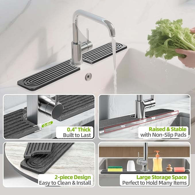 Stone Faucet Mat for Kitchen Sink, Diatomite Quick Dry Kitchen Sink Splash Guard - Image 5