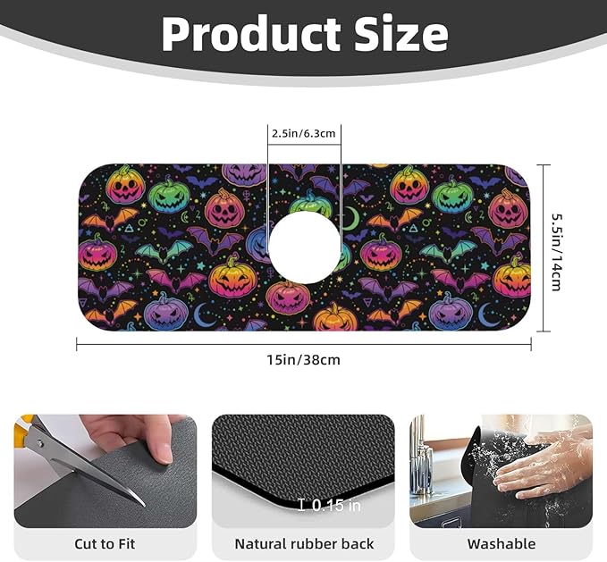 Halloween Pumpkin Bat Pumpkins Bats Kitchen Sink Splash Guard Faucet Mat Super - Image 2
