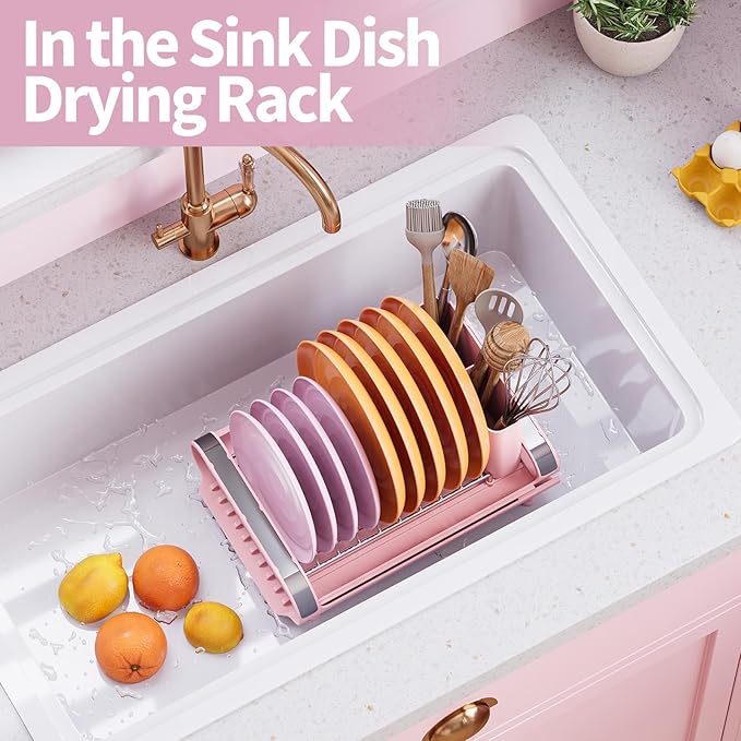 TOOLF Small Dish Drying Rack, Mini Expandable Compact Dish Rack, Slim - Image 6