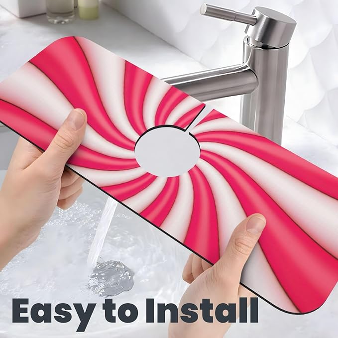 Christmas Lollipop Swirl Candy Sugar Red White Cute Kitchen Sink Splash Guard - Image 6