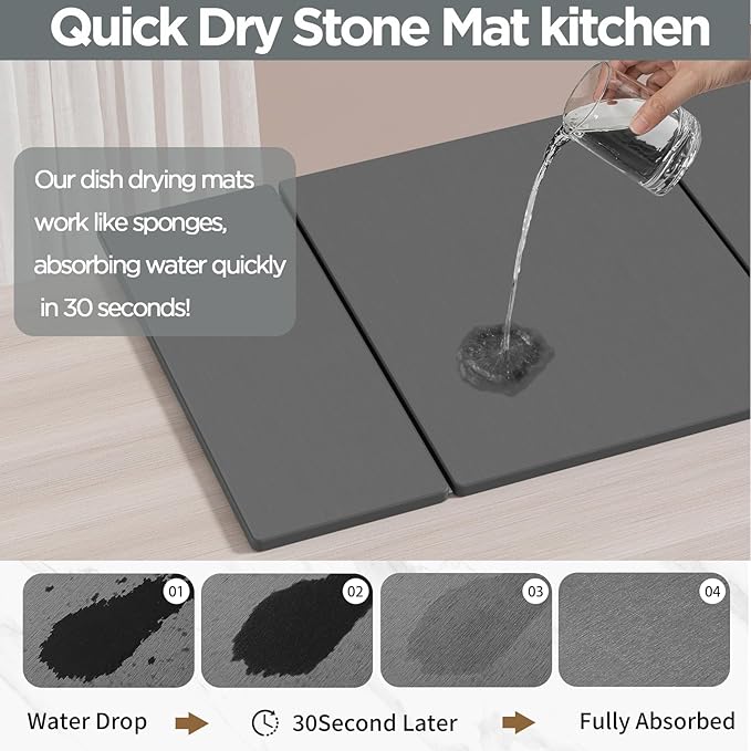 2PCS Stone Drying Mat for Kitchen Counter, Large Stone Dish Drying Mat - Image 3